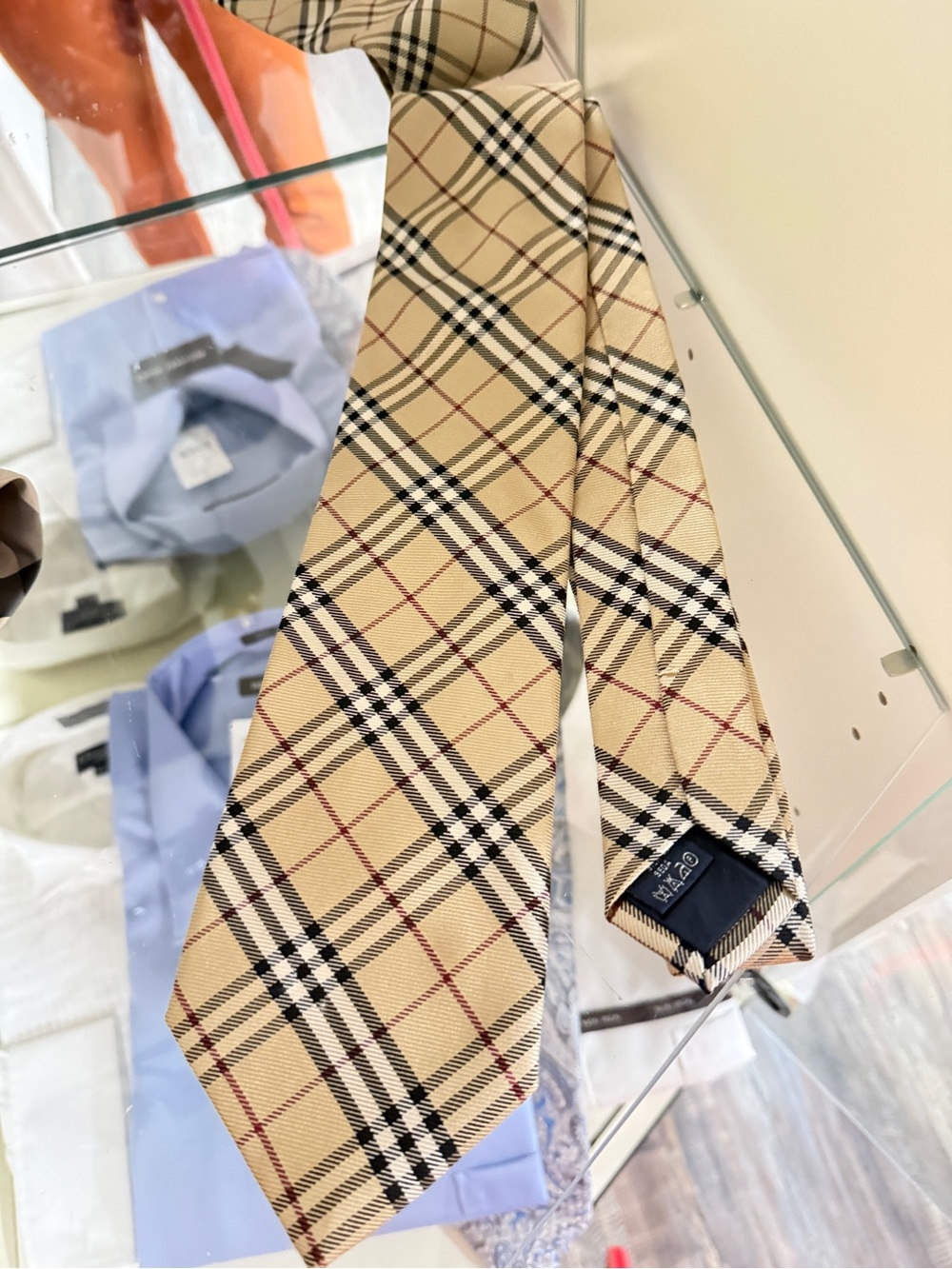 Burberry Beige Plaid Silk Tie